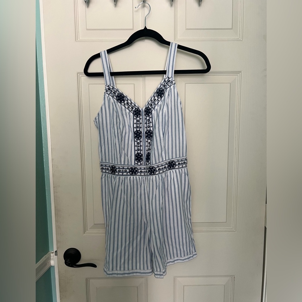 True Craft Blue and White Embroidered Jumpsuit